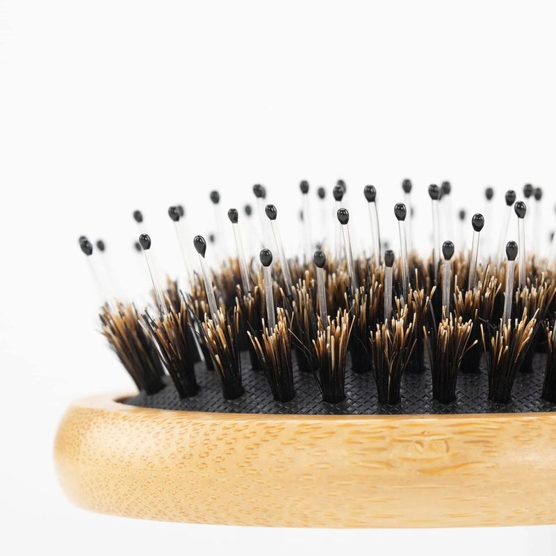 RHOS Mini Boar Bristle Hair brush for Women/Men/Kids-Small bamboo Paddle Brush for Smoothing/Detangling/Adding Shine-Travel Size bamboo Hair Brush for Pocket,Bag - Image 3